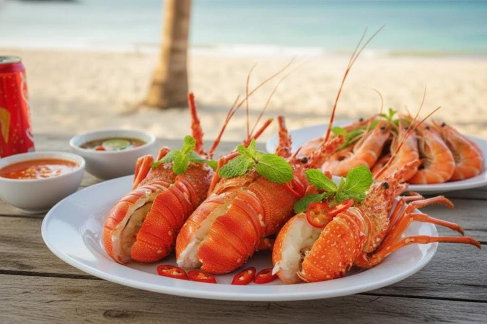 Tôm hùm Bình Ba tươi và chắc thịt.